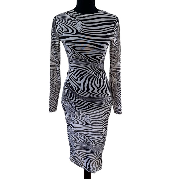 Dresses & Skirts - Women’s Sheer Long Sleeve Bodycon Zebra Print Dress Black & White Size S NWOT